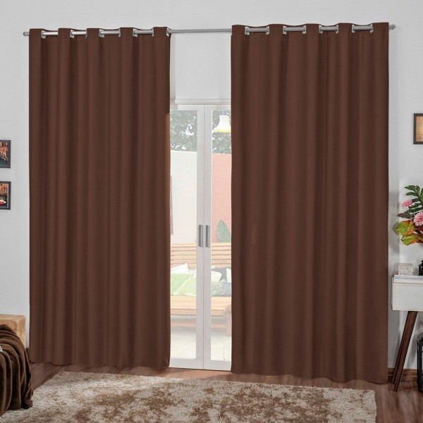 Cortina Blackout 2,00M X 1,70M Corta Luz Janela Ilhós Cromado Varão Simples - Marrom