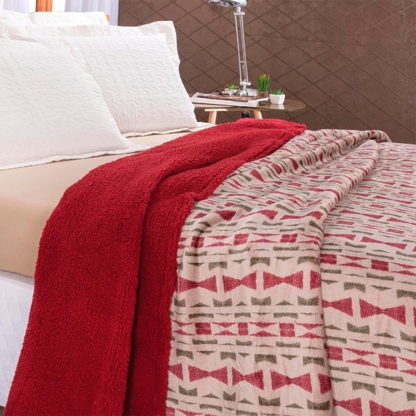 Encontraproduto.com.br - Manta Cobertor Aconchego 2,50M X 2,20M Casal Queen Dupla Face Sherpa Manta Soft - Vermelho