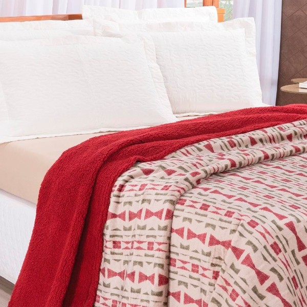 Encontraproduto.com.br - Manta Cobertor Aconchego 2,50M X 2,20M Casal Queen Dupla Face Sherpa Manta Soft - Vermelho