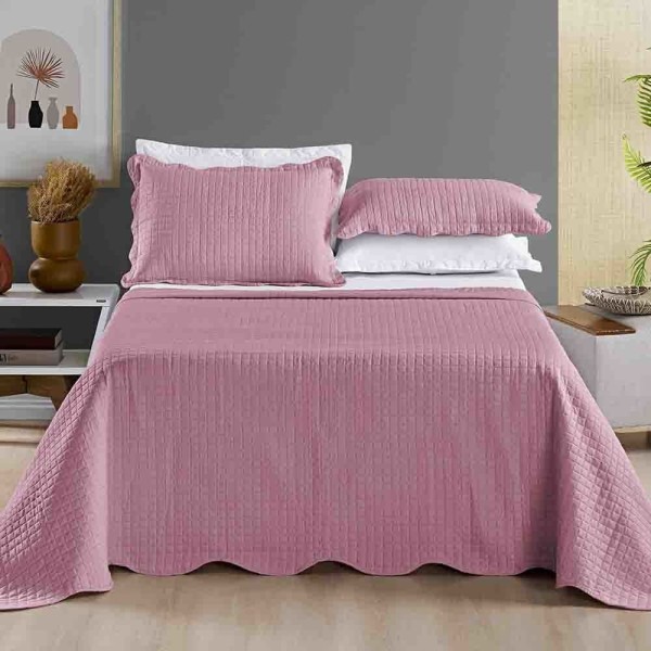 Encontraproduto.com.br - Colcha Berlin Domo Casal Queen 03 Peças Tecido Matelado Ultrassônico Quadrado - Rosê