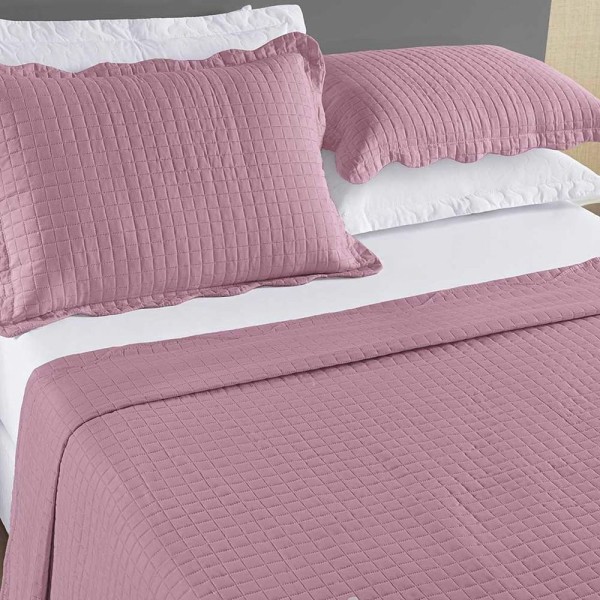 Encontraproduto.com.br - Colcha Berlin Domo Casal Queen 03 Peças Tecido Matelado Ultrassônico Quadrado - Rosê