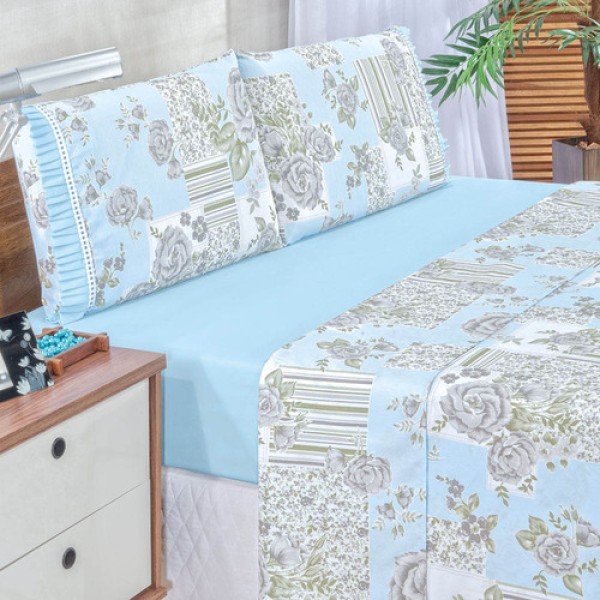 Encontraproduto.com.br - Jogo Lençol Afrodite Queen 4 Peças 100% Algodão Floral Soft