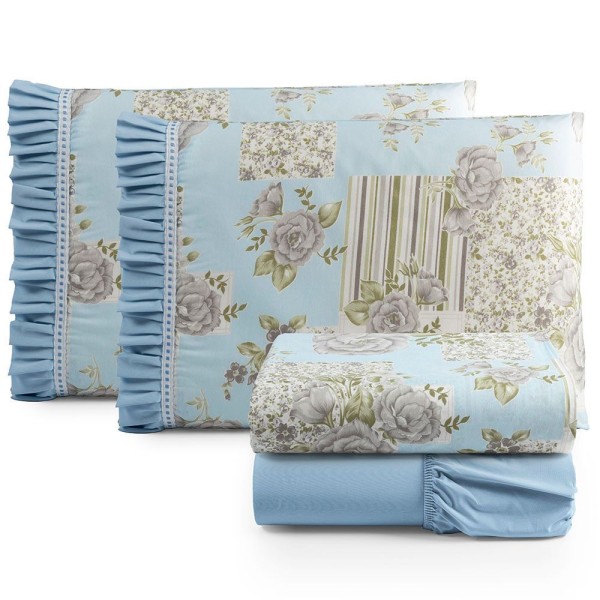 Encontraproduto.com.br - Jogo Lençol Afrodite Queen 4 Peças 100% Algodão Floral Soft