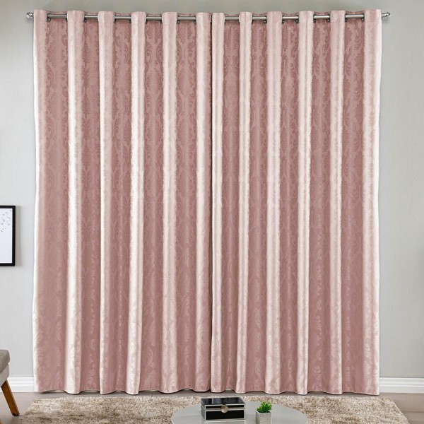 Cortina Turin Jacquard Semiblackout Floral 3,00x2,80m Para Sala Quarto Varão 3m Ilhóses - Rosê