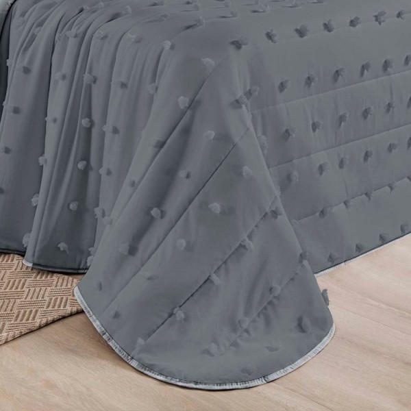 Encontraproduto.com.br - Kit Cobre Leito Colcha Sofist Queen 3 Peças Micropercal 300 Fios Cinza