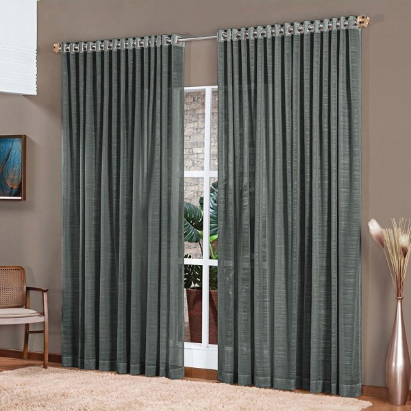 Encontraproduto.com.br - Cortina Dubai Gaze Linho 4,00x2,70m Varão 4m - Cinza Chumbo