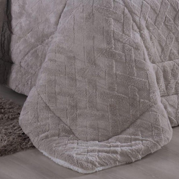 Encontraproduto.com.br - Edredom Coberdrom Oryon Queen Sherpa E Manta Alto Relevo - Bege