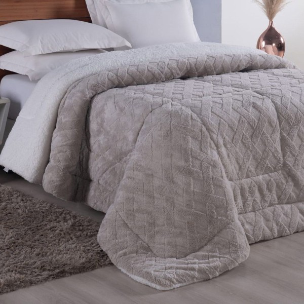 Encontraproduto.com.br - Edredom Coberdrom Oryon Queen Sherpa E Manta Alto Relevo - Bege