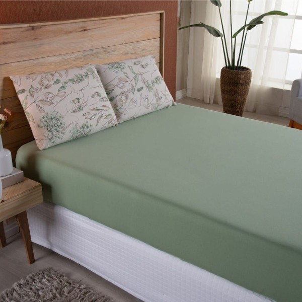 Encontraproduto.com.br - Lençol Casal Malha fio Penteado Algodão 3 Peças - Verde