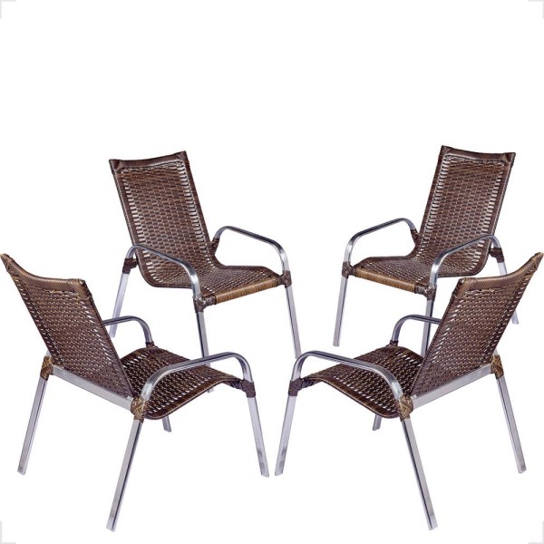 Encontraproduto.com.br - Conjunto 4 Cadeiras Alumínio área Externa Fortaleza Fibra Sintética Artesanal Cor:pedra Ferro
