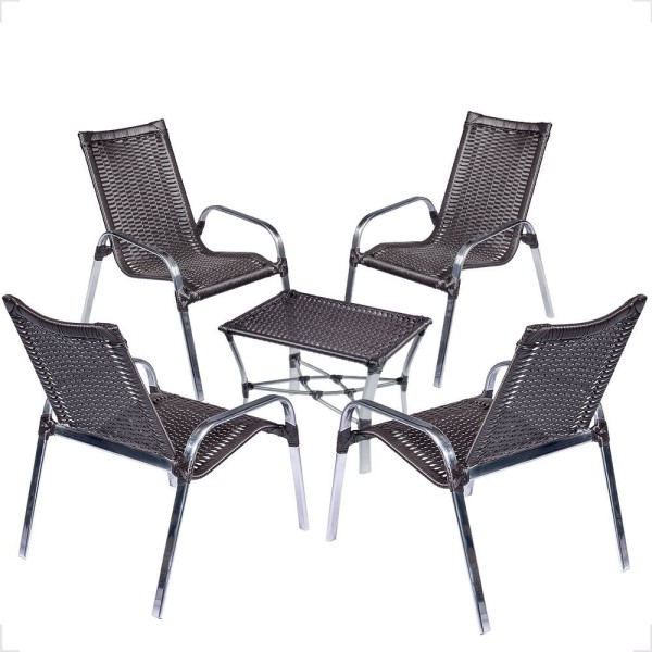 Encontraproduto.com.br - Conjunto 4 Cadeiras E Mesa De Centro Alumínio Para área Externa Fortaleza Artesanal preto