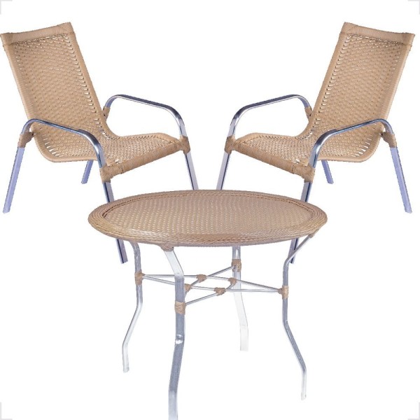 Encontraproduto.com.br - Conjunto 2 Cadeiras E Mesa Alta Alumínio Para área Externa Fortaleza Artesanal camurça
