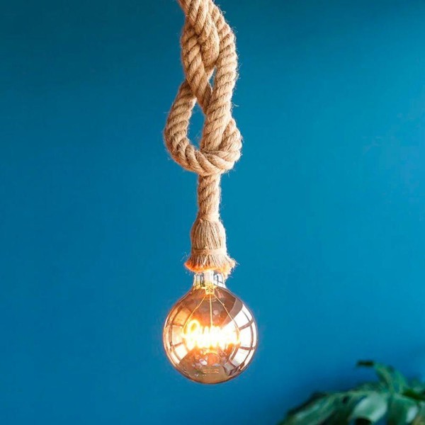 Encontraproduto.com.br - Luminaria Pendente Corda Sisal Kit 2 Uni Iluminaçao Retro Decoraçao Vintage Casa Sala Quarto Recepça