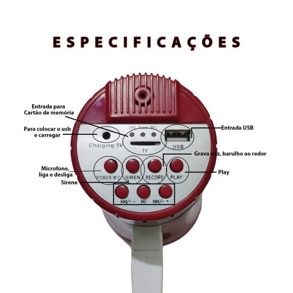 Encontraproduto.com.br - Megafone Alto Falante Gravador Voz Sirene Portatil Cartao Sd Usb Palestra Mercado