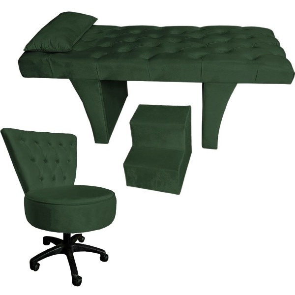 Encontraproduto.com.br - Kit Estética Completo Com Maca Para Massagem De 60cm De Largura, Escada E Mocho V8 Decor verde