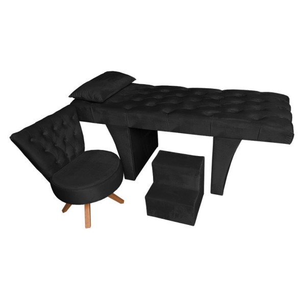Kit Estética Completo Com Maca Para Massagem De 70cm De Largura, Escada E Mocho Pé Fixo V8 Decor preto