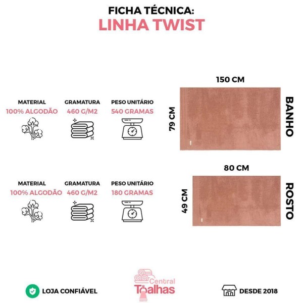 Encontraproduto.com.br - Jogo Toalha Gigante Fio Penteado - 4 Banhão e 4 Rosto Twist