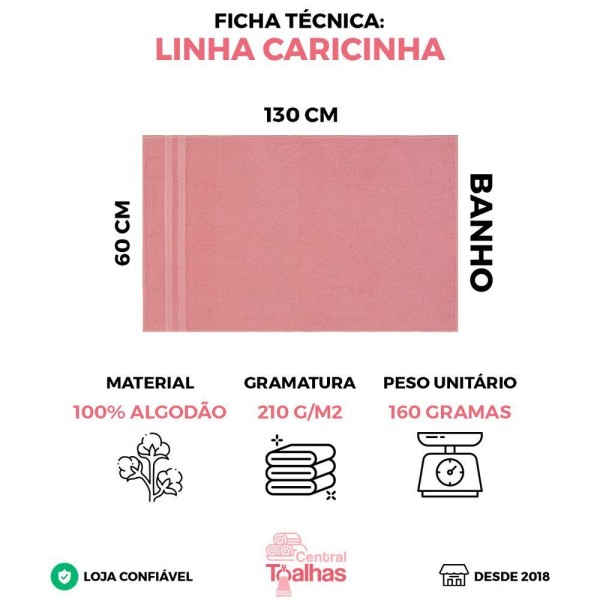 Encontraproduto.com.br - Kit 3 Toalhas De Banho 100% Algodão Enxuta - Caricinha - Kit 2