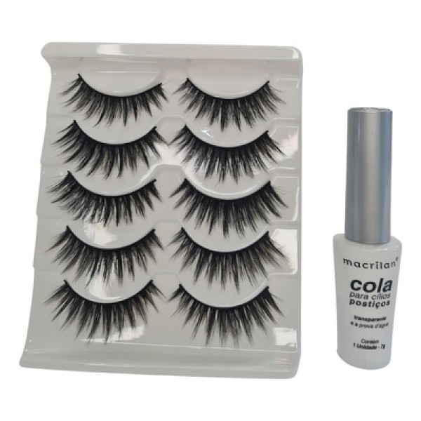 Encontraproduto.com.br - Kit Macrilan Cola Cílios Postiços+cílios 3d 5 Pares Tipo 74