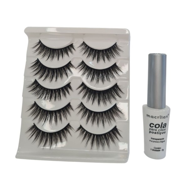 Encontraproduto.com.br - Kit Macrilan Cola Cílios Postiços+cílios 3d 5 Pares Tipo 74