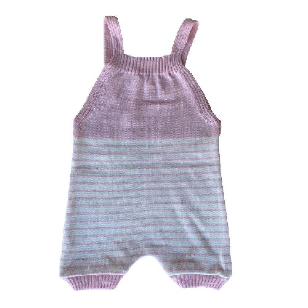 Encontraproduto.com.br - Jardineira Romper de Tricô Listrado Tricô Kids Rosa Claro