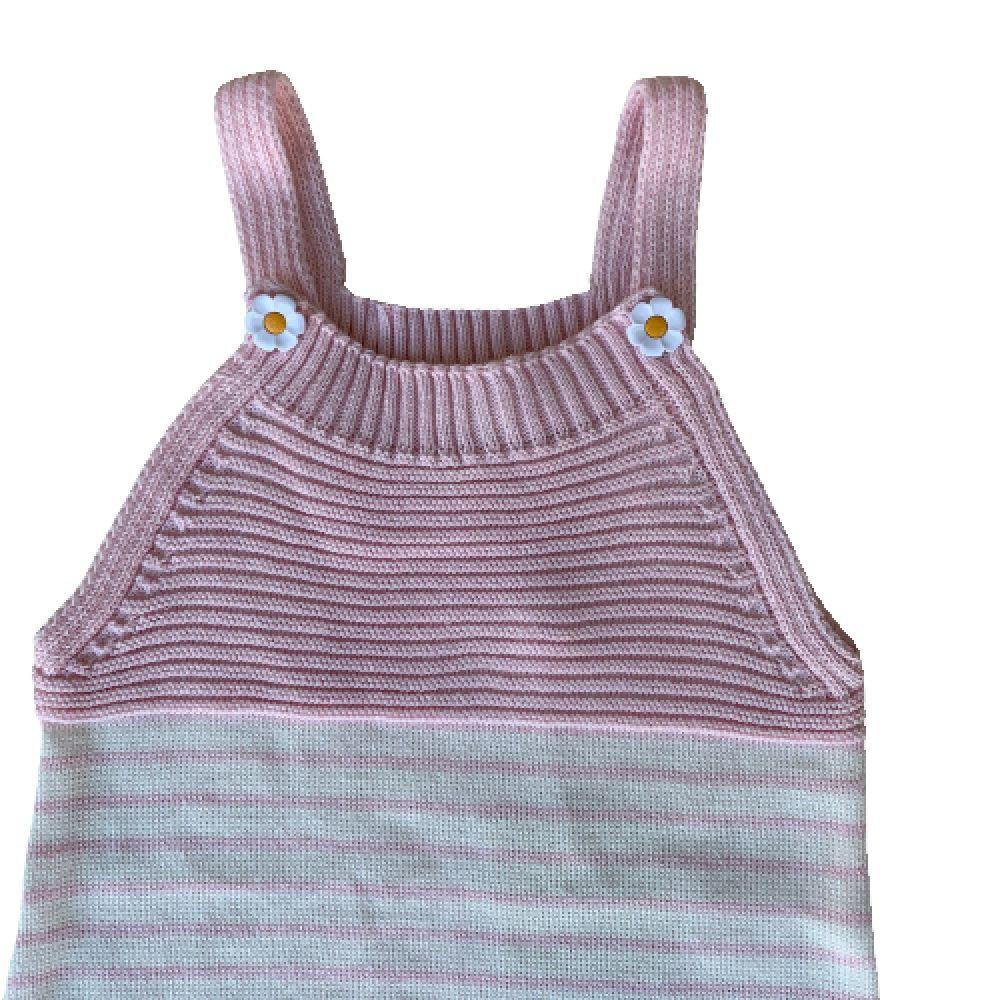 Encontraproduto.com.br - Jardineira Romper de Tricô Listrado Tricô Kids Rosa Claro