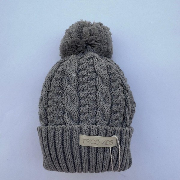 Encontraproduto.com.br - Gorro de Tricô Para Meninos Com Pompom Cinza Claro