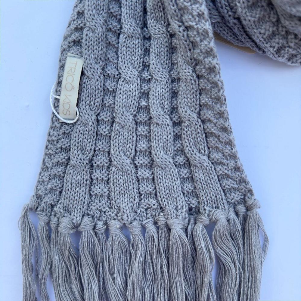 Encontraproduto.com.br - Cachecol de Tricô Para Meninos Com Franja Cinza Claro