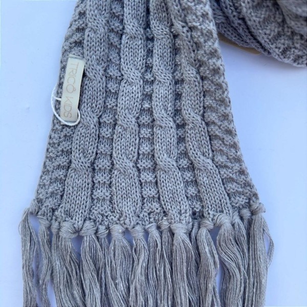 Encontraproduto.com.br - Cachecol de Tricô Para Meninos Com Franja Cinza Claro