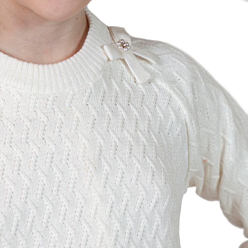 Encontraproduto.com.br - Blusa Tricô Kids Texturizada de Tricô Com Laço e Pérolas Off
