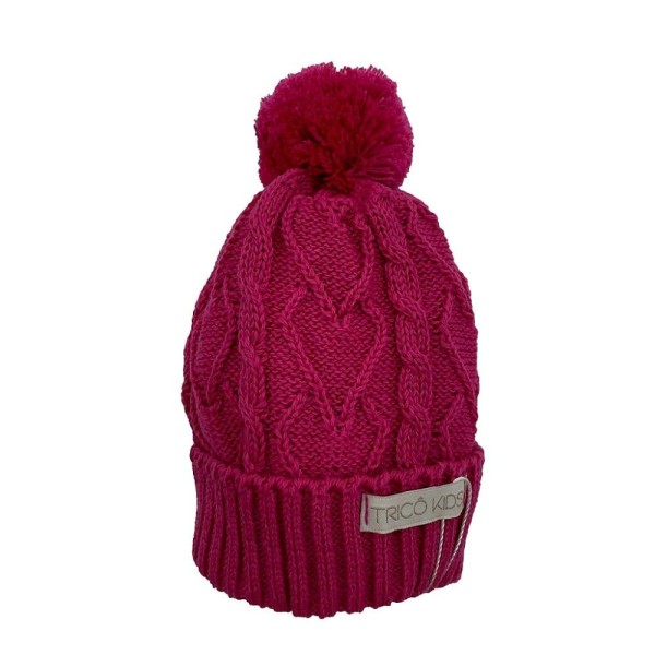 Encontraproduto.com.br - Gorro de Tricô Para Meninas Com Pompom Rosa Forte