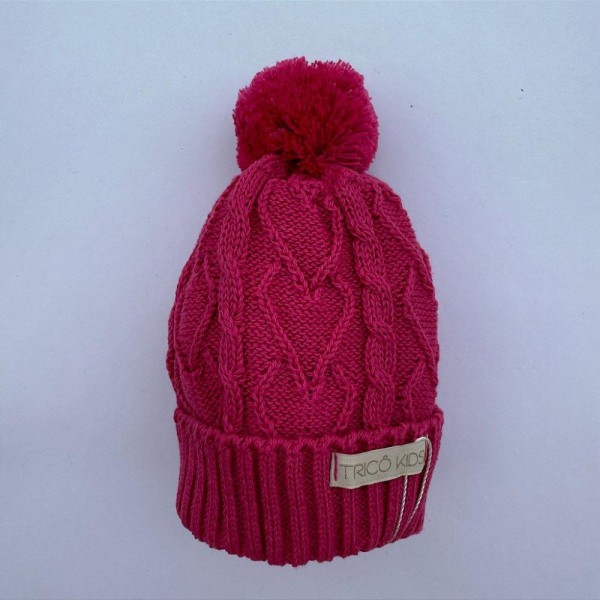 Encontraproduto.com.br - Gorro de Tricô Para Meninas Com Pompom Rosa Forte