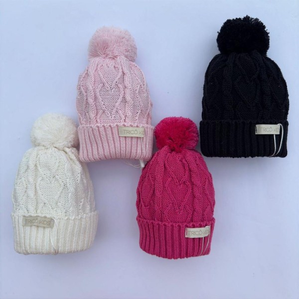 Encontraproduto.com.br - Gorro de Tricô Para Meninas Com Pompom Rosa Forte