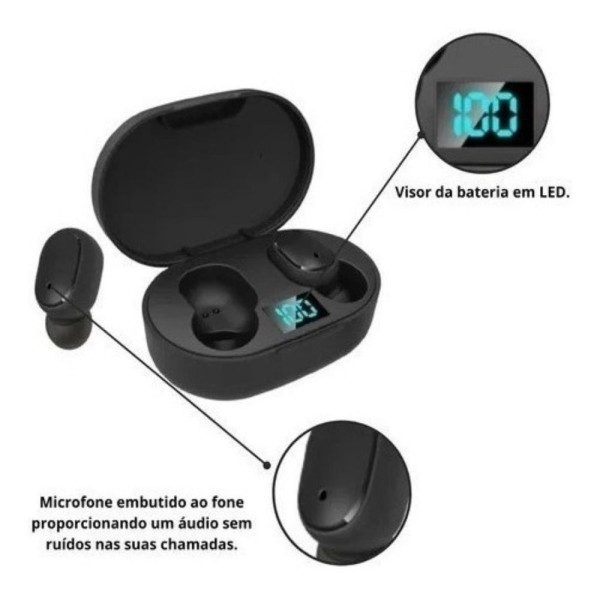 Encontraproduto.com.br - Fone Wireless Bluetooth Preto Visor Carga Para Samsung A80 A90