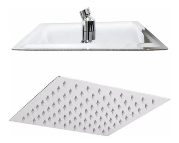 Encontraproduto.com.br - Chuveiro Ducha Slim Quadrado Metal 30x30cm Com Braço De Teto