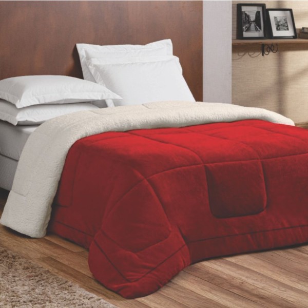 Encontraproduto.com.br - Edredom Coberdrom Nepal Casal Padrão Dupla Face Sherpa Toque Lã Carneiro - Vermelho