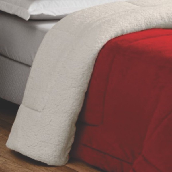 Encontraproduto.com.br - Edredom Coberdrom Nepal Casal Padrão Dupla Face Sherpa Toque Lã Carneiro - Vermelho