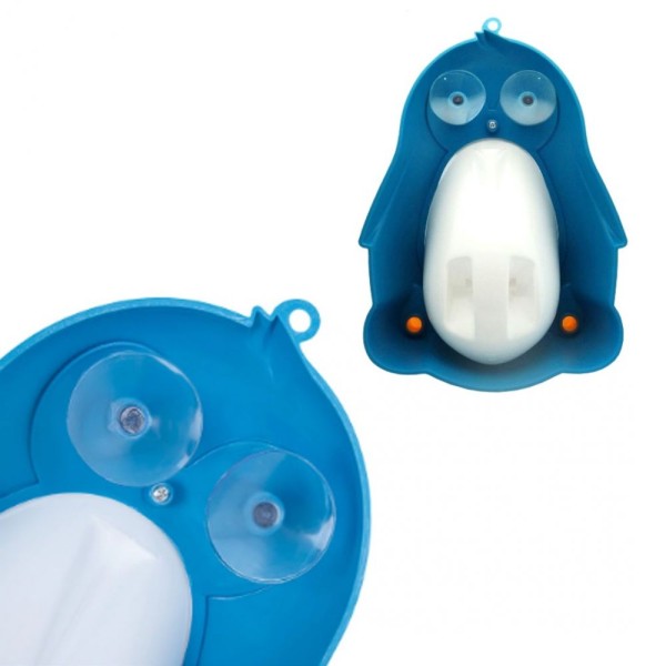 Encontraproduto.com.br - 2 Mictorios Infantil Pinguim Azul Parede Banheiro de Criança