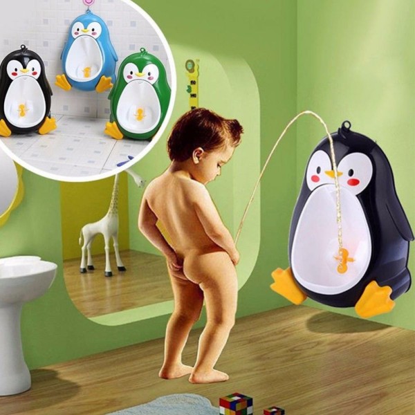 Encontraproduto.com.br - 2 Mictorios Infantil Pinguim Azul Parede Banheiro de Criança