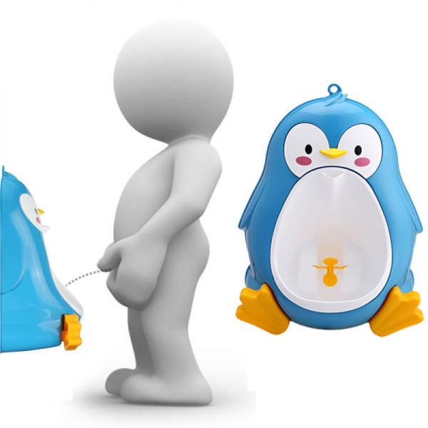 Encontraproduto.com.br - 2 Mictorios Infantil Pinguim Azul Parede Banheiro de Criança