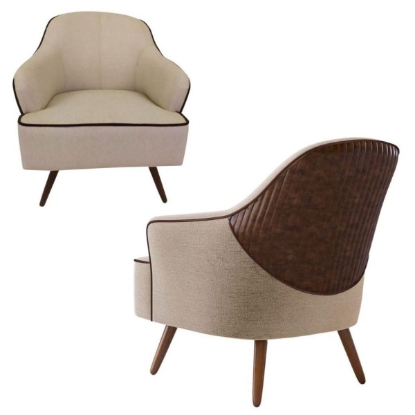 Encontraproduto.com.br - 2 Poltronas Decorativas Pés Palitos Em Madeira Linho Bege Sol Larbelle