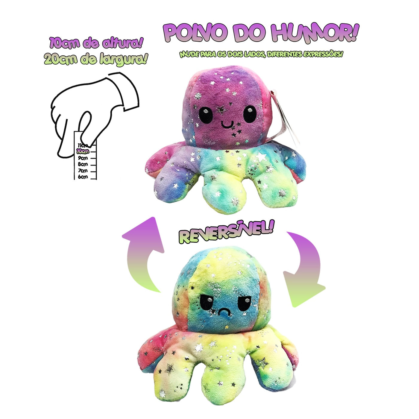 Polvo Pelúcia Tiktok Reversível Feliz Bravo Bipolar Fofinho 10cm
