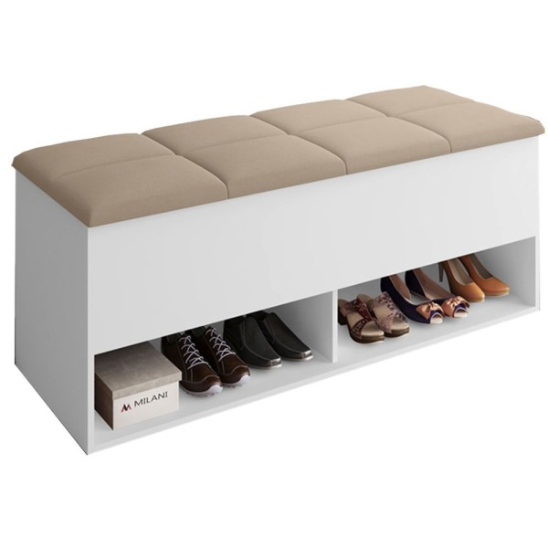 Encontraproduto.com.br - Calçadeira Com Sapateira Para Cama Box De Casal Branco Bege