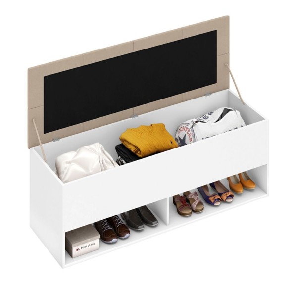 Encontraproduto.com.br - Calçadeira Com Sapateira Para Cama Box De Casal Branco Bege