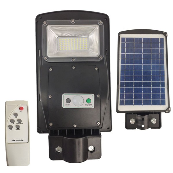 Encontraproduto.com.br - Luminaria Solar Poste 60W Led Rua Controle E Sensor De Movim