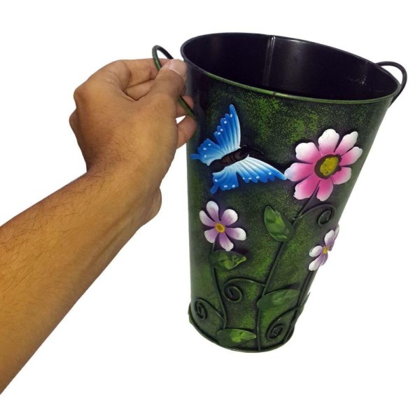 Encontraproduto.com.br - Balde Vaso Ferro Alça Flor Borboleta