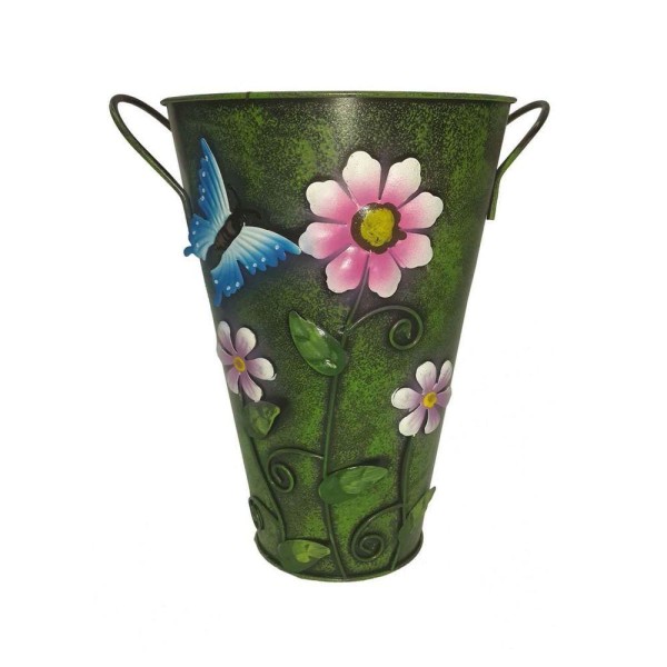 Encontraproduto.com.br - Balde Vaso Ferro Alça Flor Borboleta