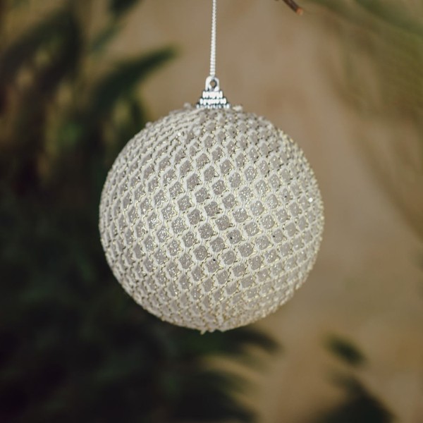 Encontraproduto.com.br - Bola de Natal Renda Branca e Dourada 10cm - Caixa com 3 Unid | Formosinha