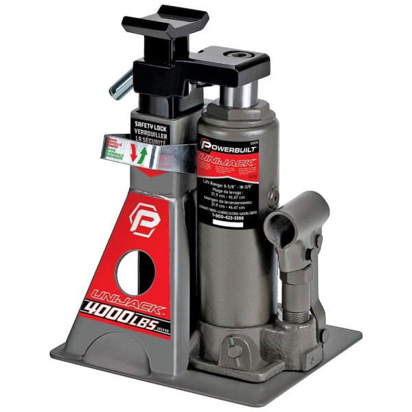 Encontraproduto.com.br - Macaco de Garrafa Hidráulica Combinado UniJack de 2 toneladas, Compacto, Portátil, Base Larga para Sedãs Monobloco, CUVs, SUVs e Carros, Powerbuilt