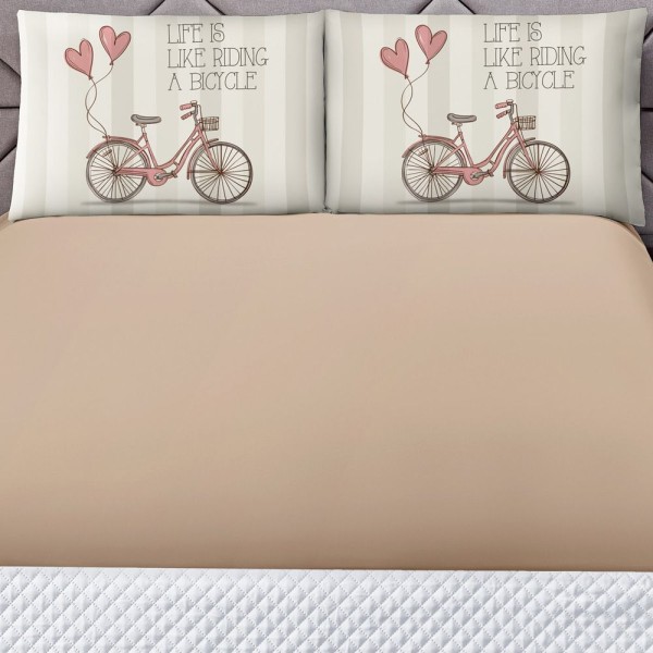 Encontraproduto.com.br - Jogo Cama Lençol Shine Queen Microfibra 180 Fios 3 Peças - Vintage Bike Bege